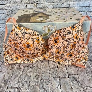 Floral Print Bra in Orange and Black